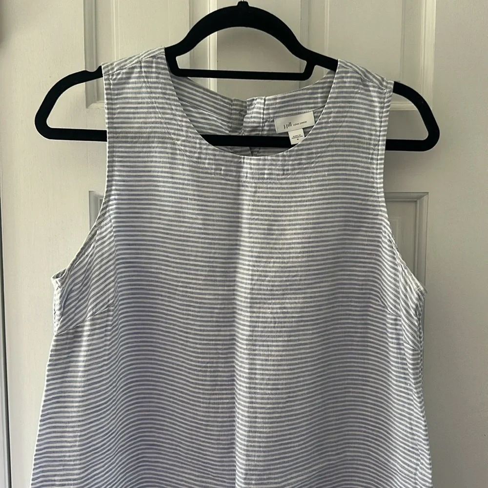 J. Jill Gray Sheath Linen Midi Dress Sleeveless Crew Neck - Picture 3 of 5